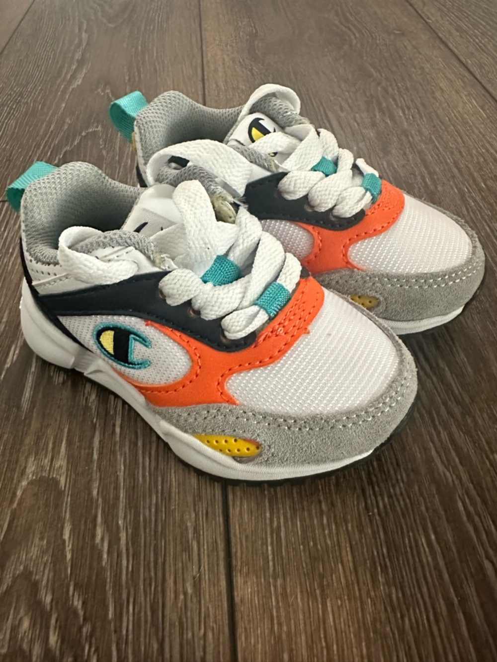 Champion Kids White, Orange & Teal Sneakers